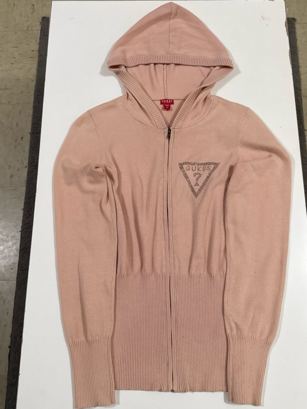 GUESS Light Pink Hooded Zip-Up Sweater Jacket